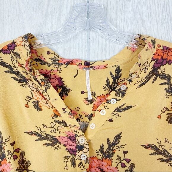 Free People | Marigold Yellow Floral Bell Sleeve Tunic Size Small - Picture 9 of 14